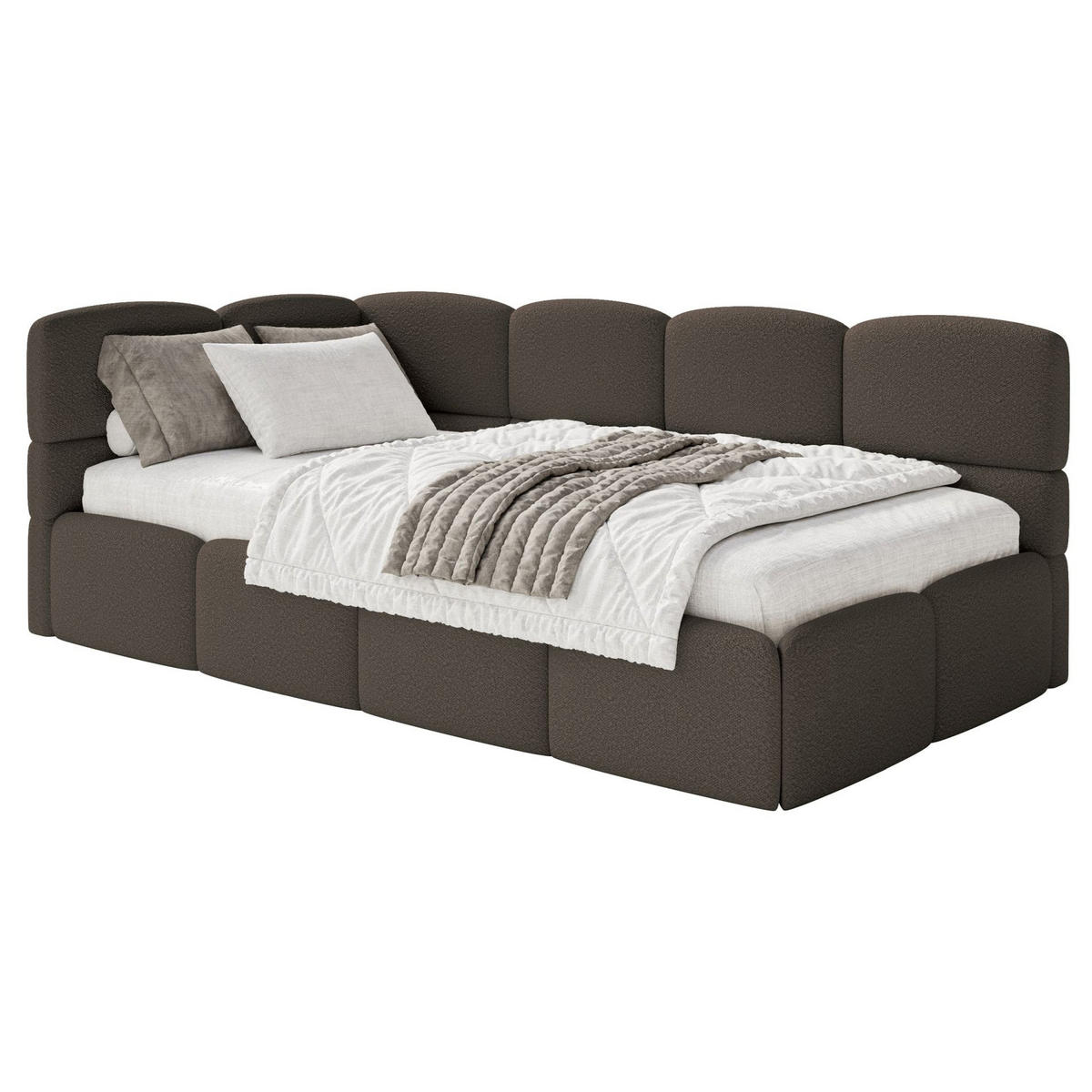 JUGENDBETT Cloudy links mit Matratze und Rausfallschutz Bouclé Braun - Braun, Kunststoff/Textil (90/200cm) - Selsey