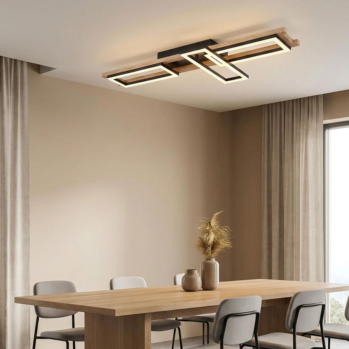 LED DECKENLEUCHTE ILLA Braun Holzoptik - Braun, Metall (100/13.5/11cm) - Globo Lighting