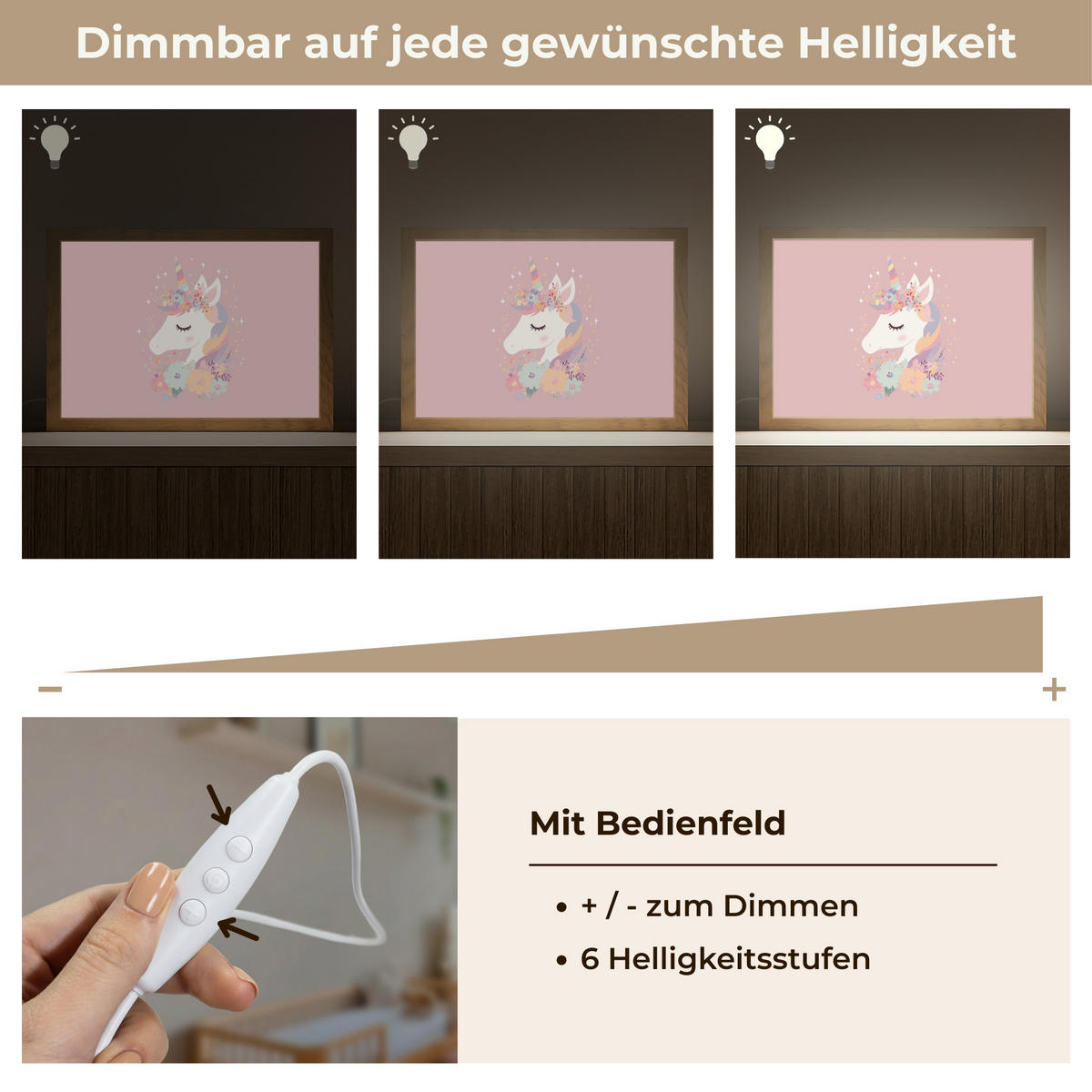 NACHTTISCHLAMPE Einhorn - Rosa - Blumen 30x20 cm - Rosa, Holzwerkstoff (8/30/20cm)