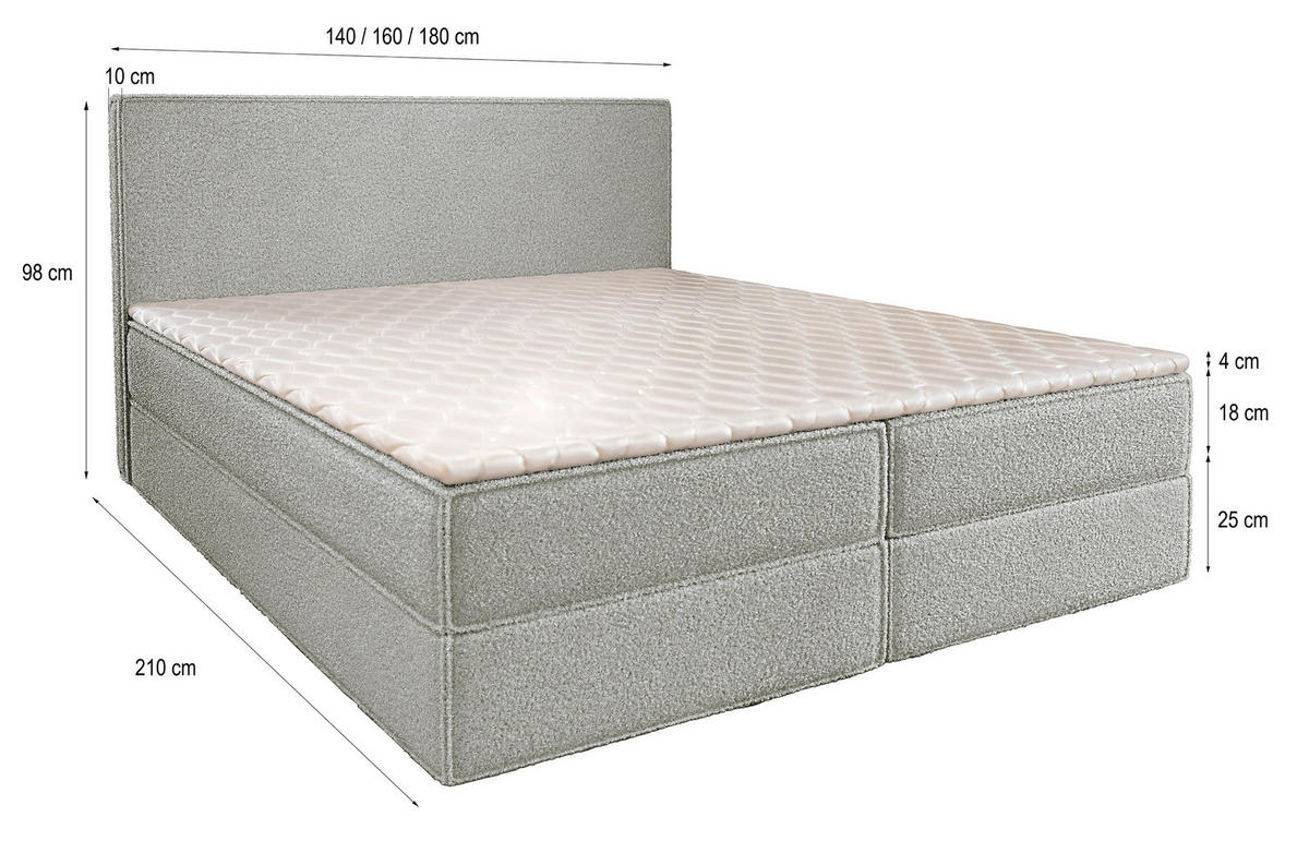 BOXBETT PELLIO 180x200 cm mit Matratze und Topper - Creme - Creme, Holz (180/200cm) - MASSENO