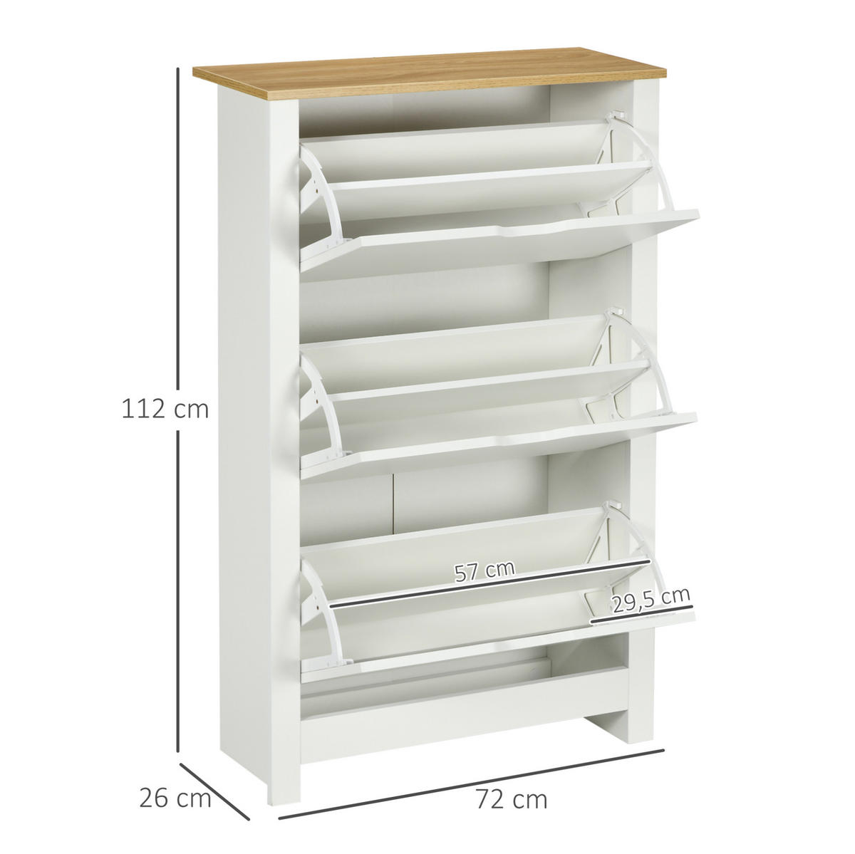 SCHUHSCHRANK aus Spanplatte 72x26x112cm in Weiß mit 3 Klappen - Weiß, Holzwerkstoff (72/112/26cm) - Modfu