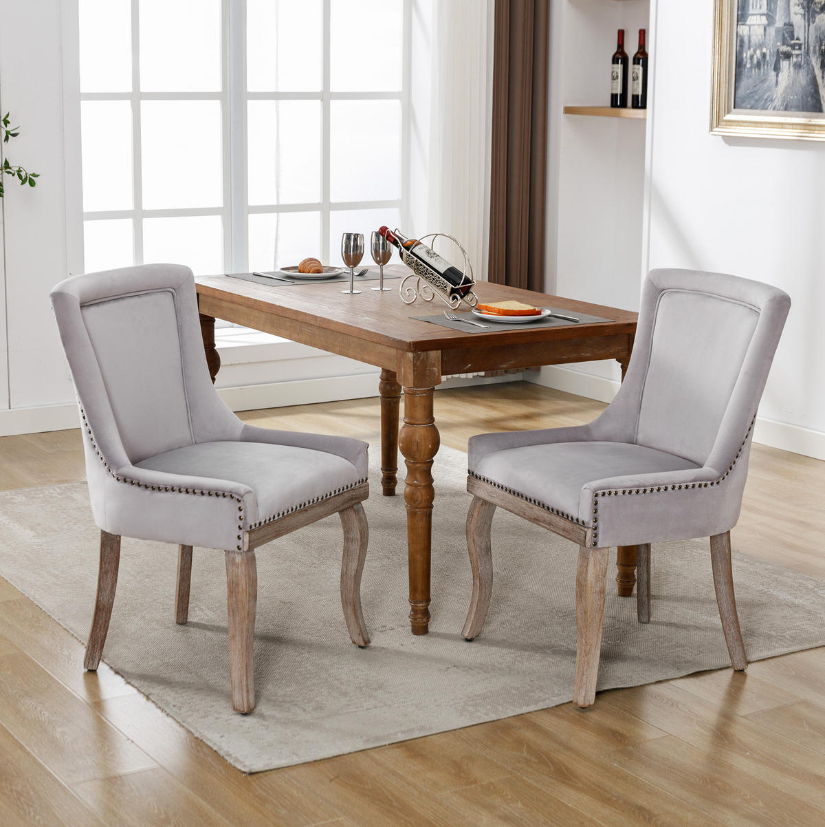 ESSZIMMERSTUHL gepolstert Samt Grau mit Massivholzrahmen 2er-Set - Grau, Holz (61/91/55cm) - Meubliv