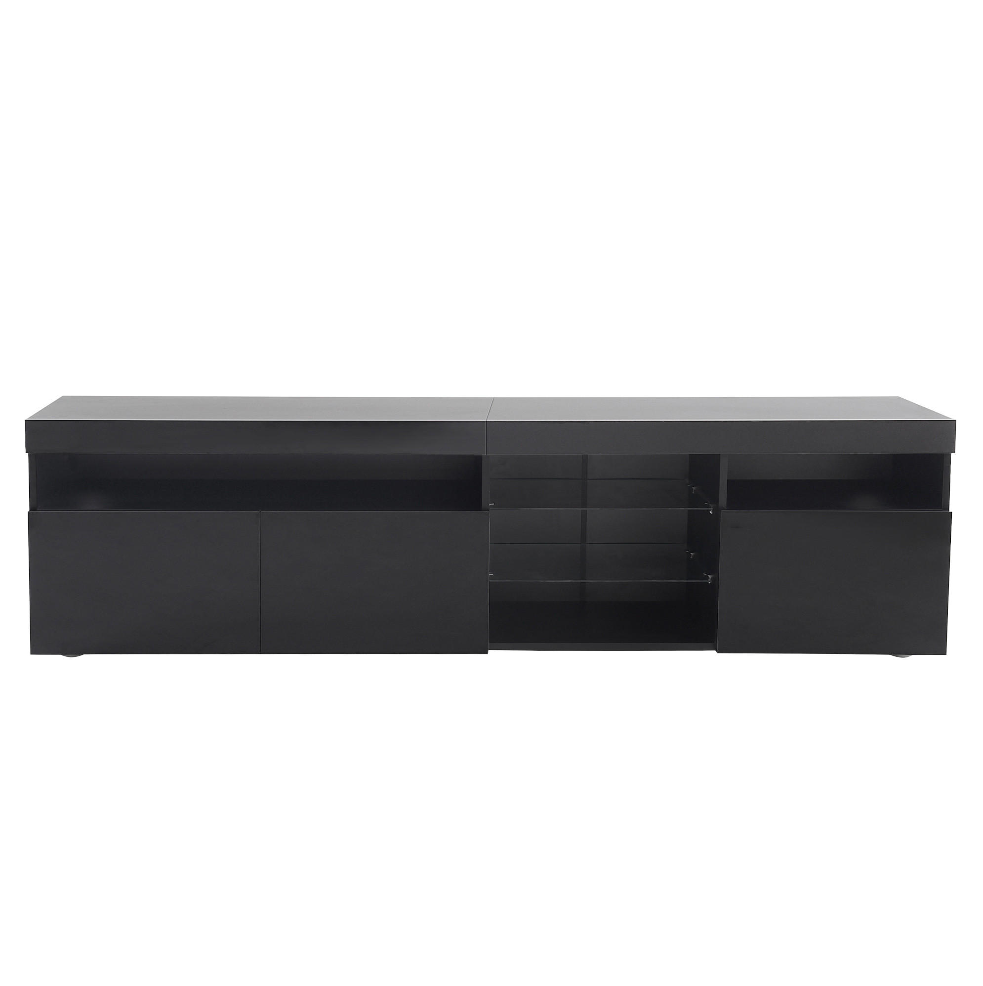 LOWBOARD 180/48/35 cm aus MDF mit Glaslaminat und variabler LED-Beleuchtung Schwarz - Schwarz, Holzwerkstoff (180/48/35cm) - Modenvie