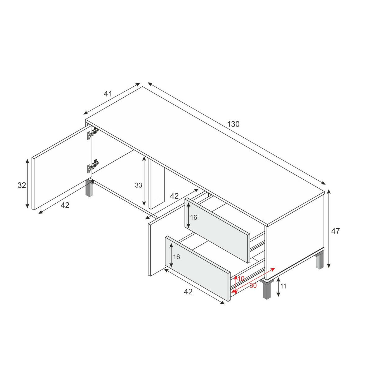 FERNSEHSCHRANK Eiche, Weiß 41/130/47 cm - Wildeiche/Weiß, Holzwerkstoff (130/47/41cm) - DMORA