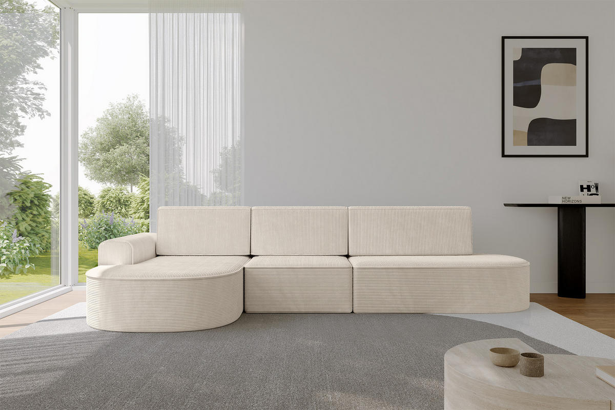 ECKSOFA mit Schlaffunktion Ottomane Links MARI L2-S 368X167X85 Beige Cord - Schwarz/Cappuccino, Holzwerkstoff/Kunststoff (368/167cm) - ALTDECOR