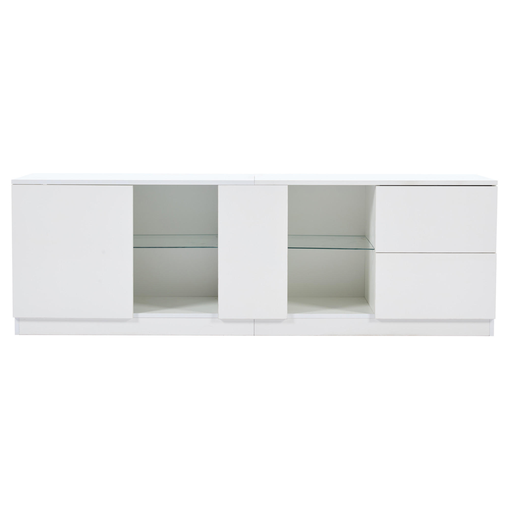 TV-SCHRANK 160/40/52 cm Weiß Hochglanz mit LED, 2 Schubladen und 1 Tür - Weiß, Holzwerkstoff (160/52/40cm) - Oxeza