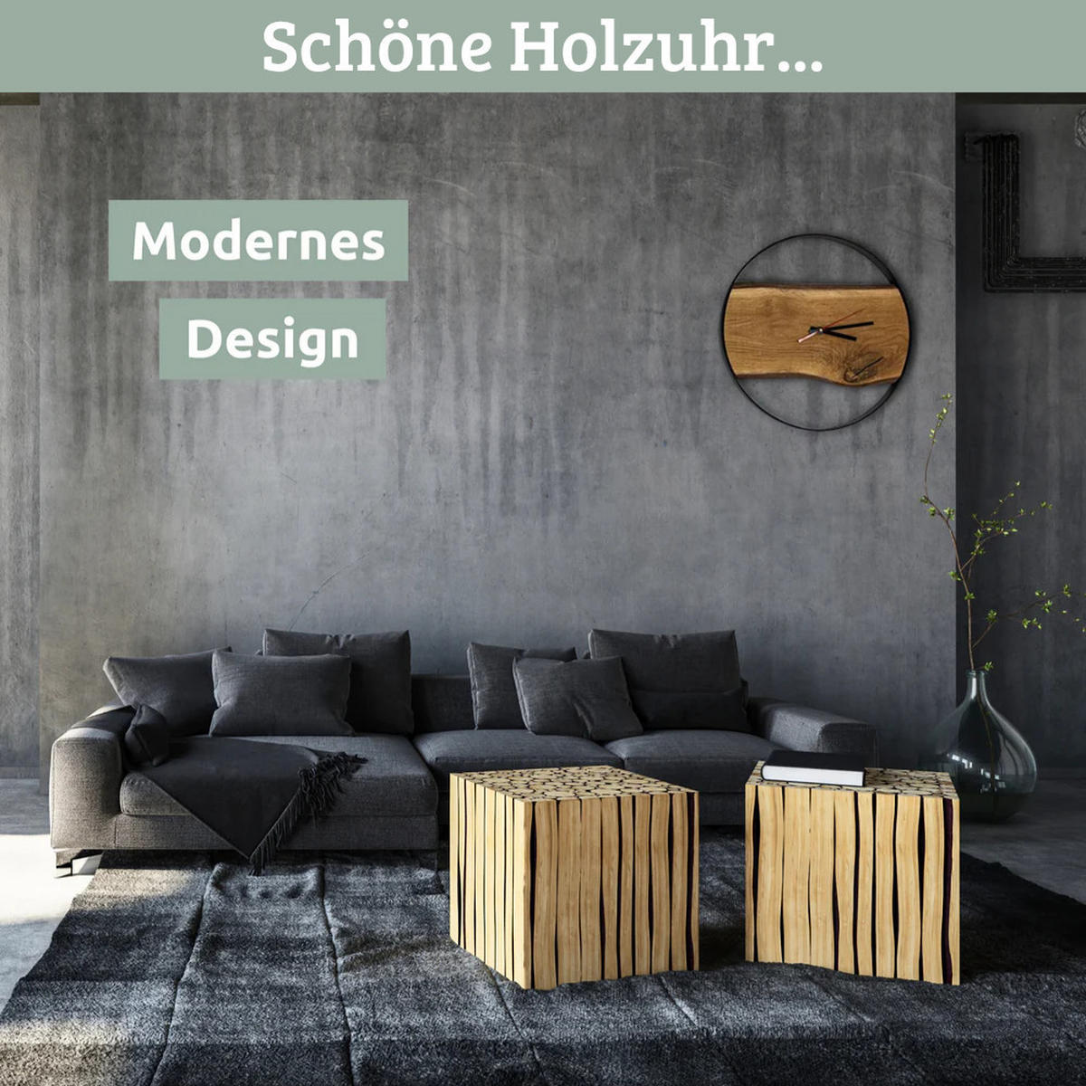 WANDUHR groß Holz PHIL HANDGEFERTIGT 58 cm ⌀ Eiche Geräuschlos - Braun, Holz (58/58/4cm) - DELUKE