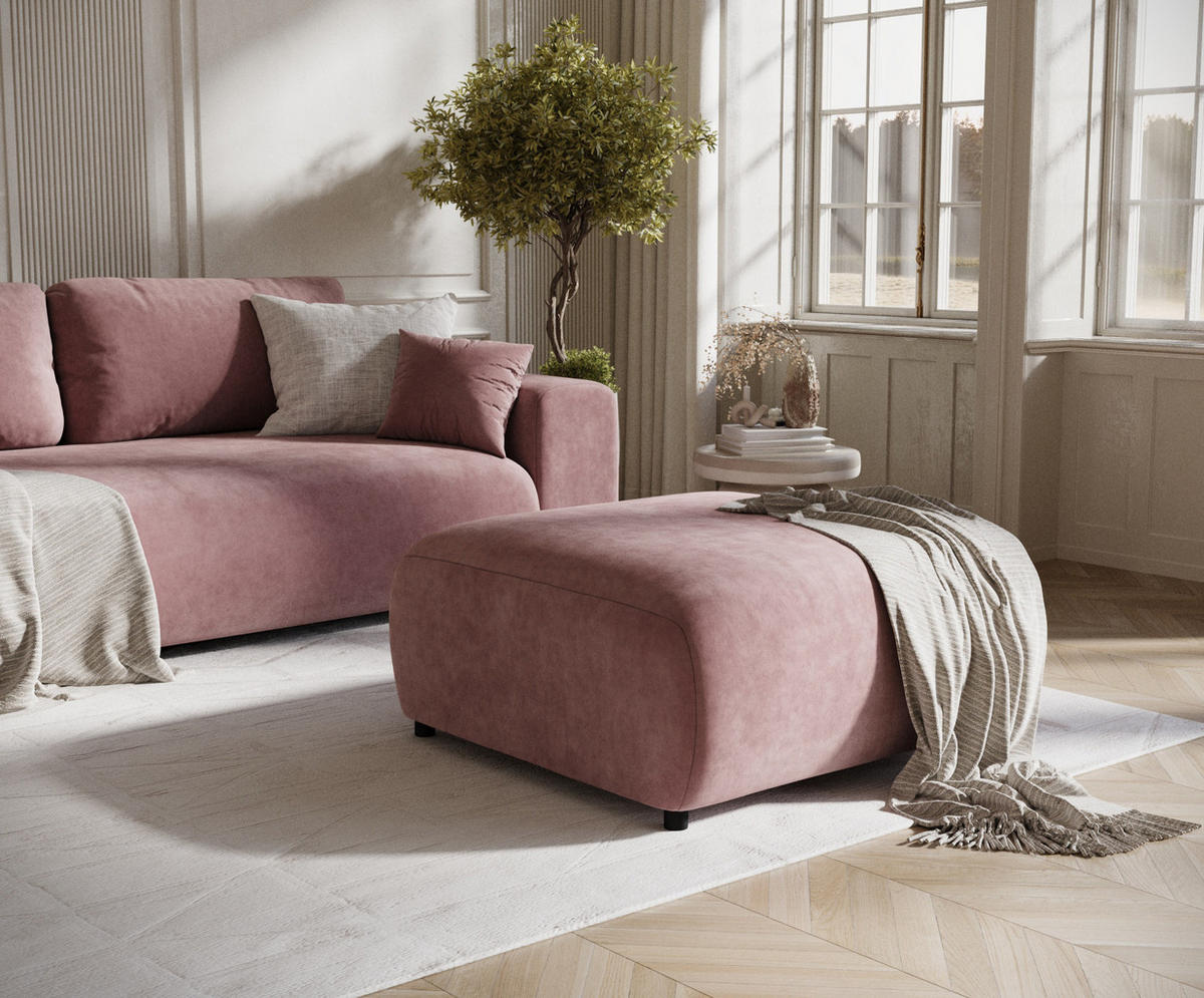 POUF S Zanzibar Rosa Samtstoff - Schwarz/Rosa, Holz/Holzwerkstoff (88/37/88cm) - Maison de Reve