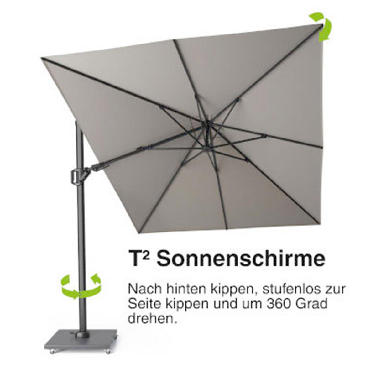 AMPELSCHIRM quadratisch 3 x 3 m Challenger T² Basic 360° kippbar weiss/anthrazit - Weiß, Metall (300/300cm) - Platinum