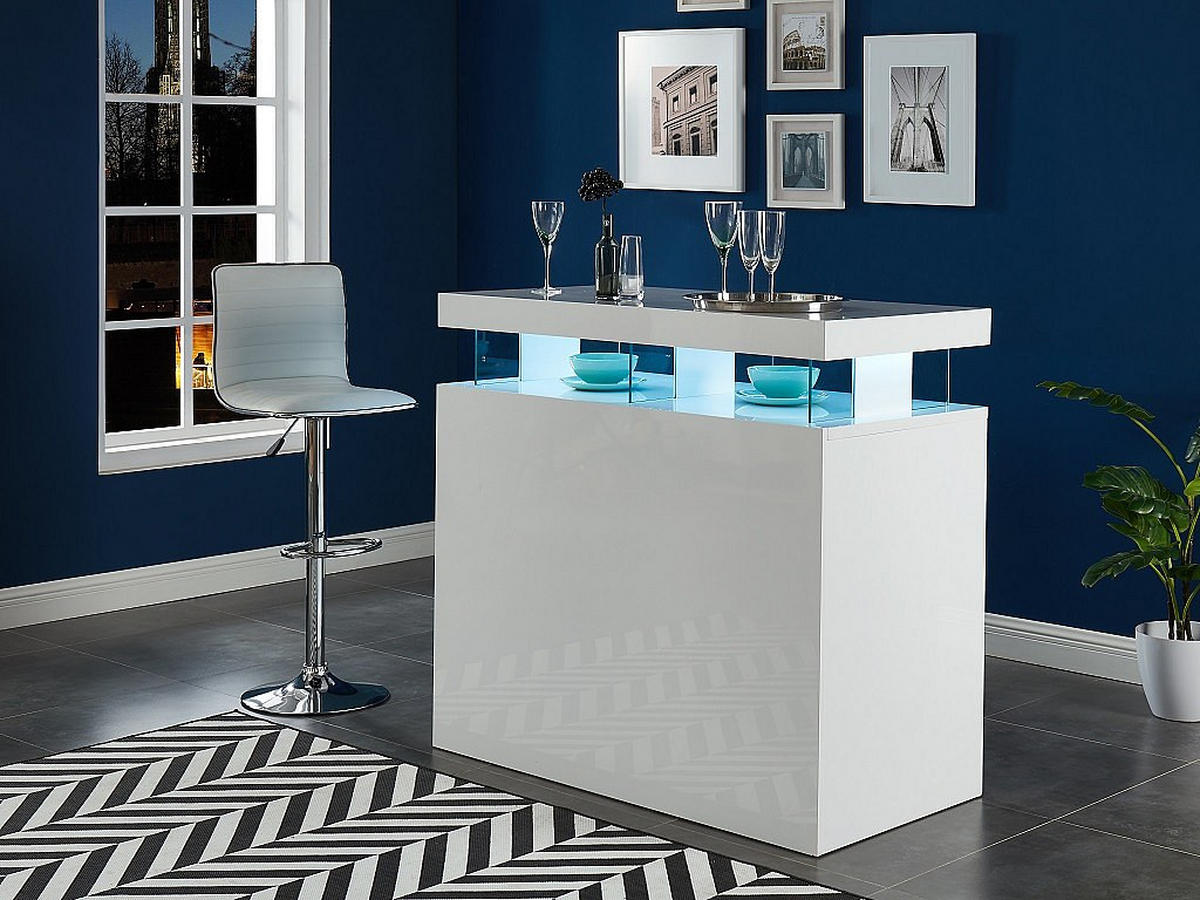 LED Hausbar - Hochglanz - MDF - Weiß - FABIO - Weiß, Holz (120/110/60cm) - Vente-Unique