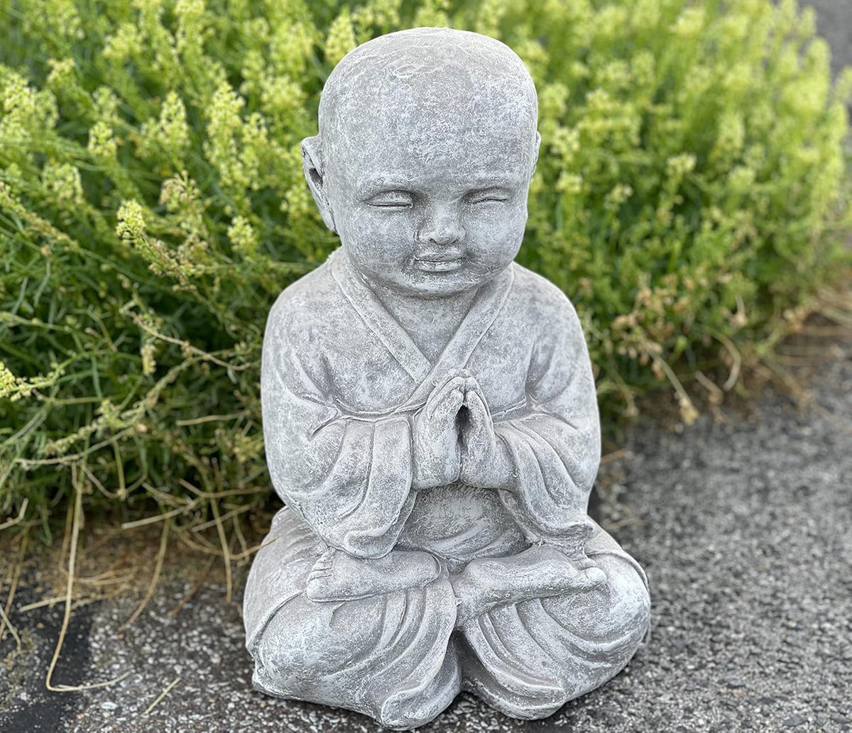 STEINFIGUR betender Shaolin Mönch frostfest Steinguss - Grau, Stein (27/38/20cm) - stoneandstyle