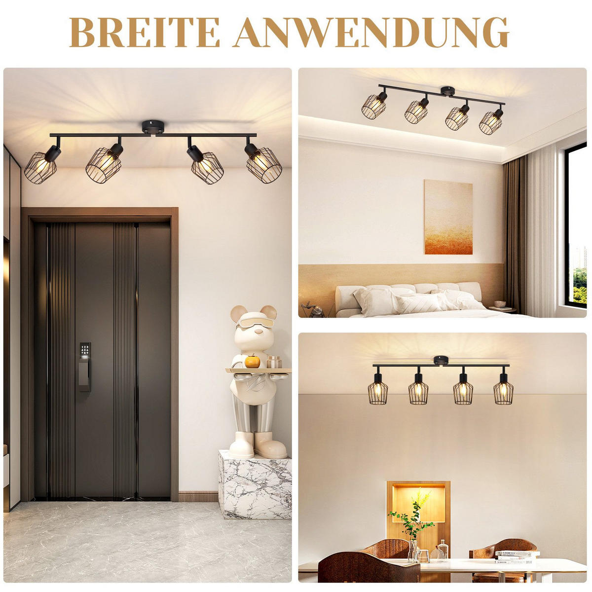 STRAHLER Franziska 4-flammig 75/24/10 cm - Schwarz, Metall (75/24/10cm) - Nettlife