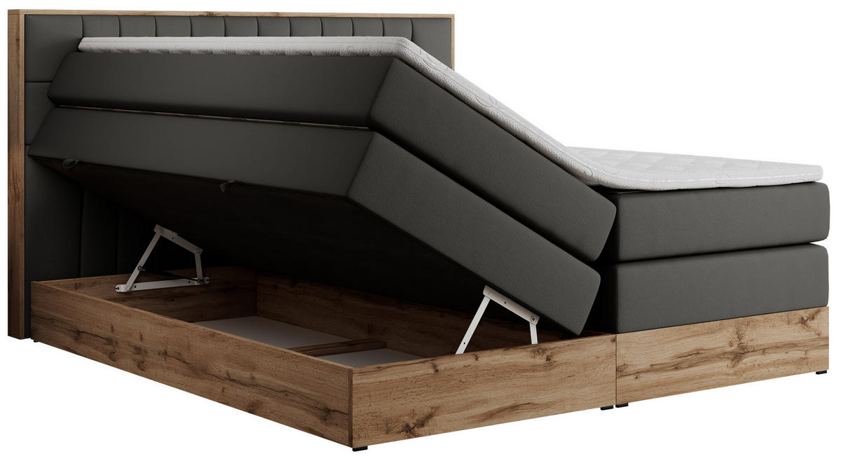 BOXSPRINGBETT AMORE KING 140/200 Dunkelgrau Kunstleder - H3 - Dunkelgrau, Holz/Textil (140/200cm) - MKS