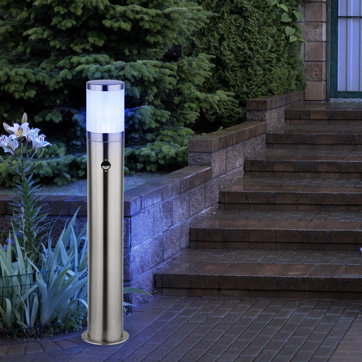 LED AUSSENLEUCHTE XELOO Edelstahl Silber - Silberfarben, Metall (14/14/80cm) - Globo Lighting