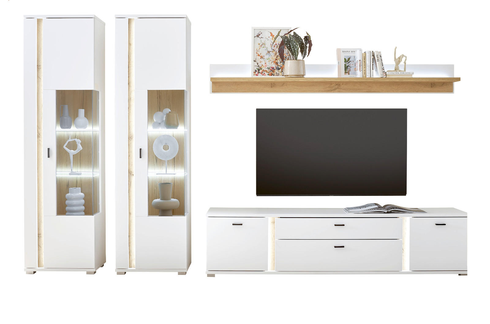Furn.Design Wohnwand Weiß, Eiche Wotan 330x200x42 cm