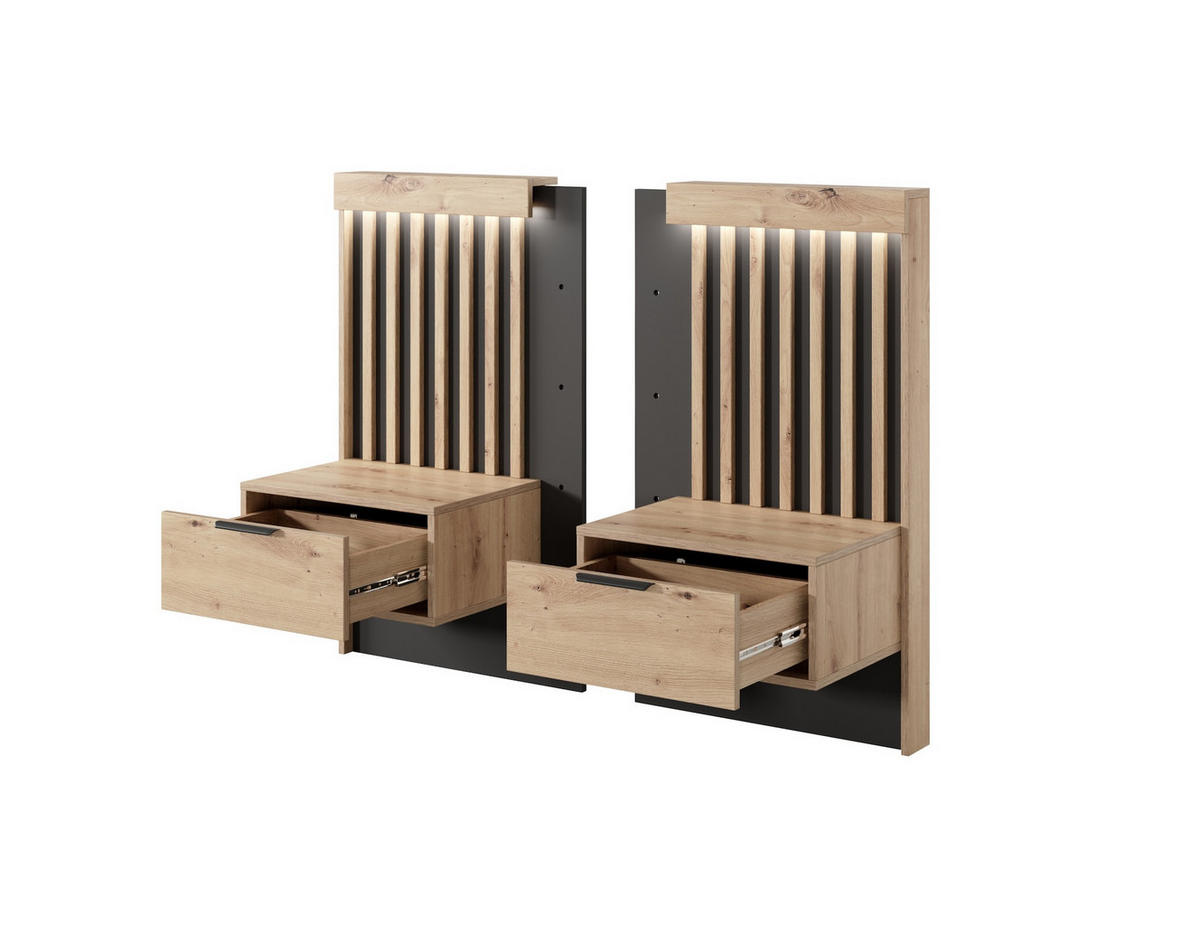 BETT MIT NACHTKONSOLEN Tally Artisan Eiche / anthrazit 263 / 210 / 104 cm - Braun, Holz/Holzwerkstoff (160/200cm) - Feldmann-Wohnen