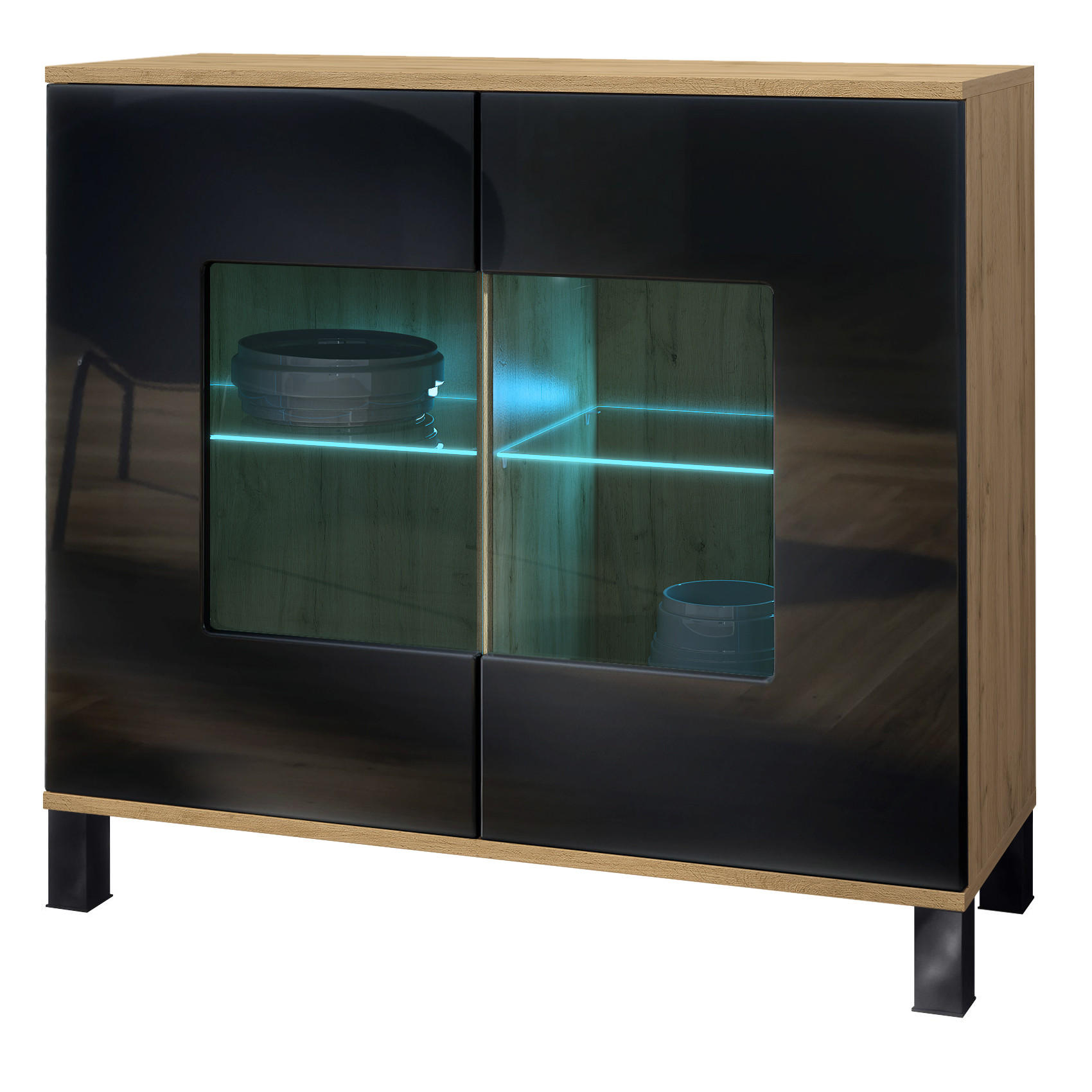 Vladon Kommode Schwarz Hochglanz 92.5x84.5x35 cm