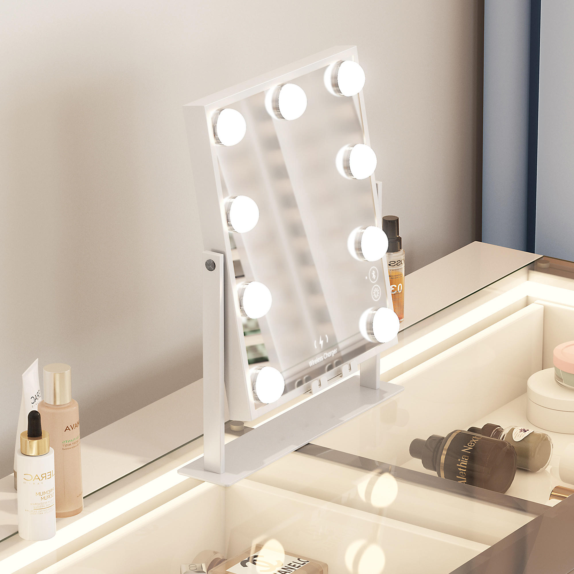 SCHMINKSPIEGEL mit LED-Beleuchtung und Bluetooth weiß 25/30 cm - Weiß, Metall (25/30/3cm) - VANITII