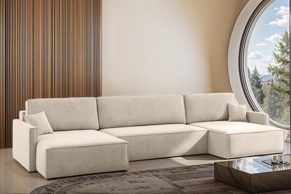 WOHNLANDSCHAFT Louis Salvador - Beige, Holzwerkstoff/Textil (348/83/142cm) - Fun Möbel