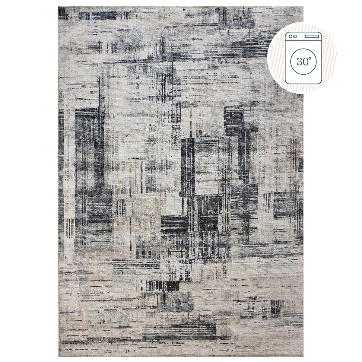 TEPPICH waschbar Abstrakt, Wohnzimmer schmutzabweisend Grau Rechteckig 190x290 - Grau, Textil (190/290cm) - KADIMA DESIGN