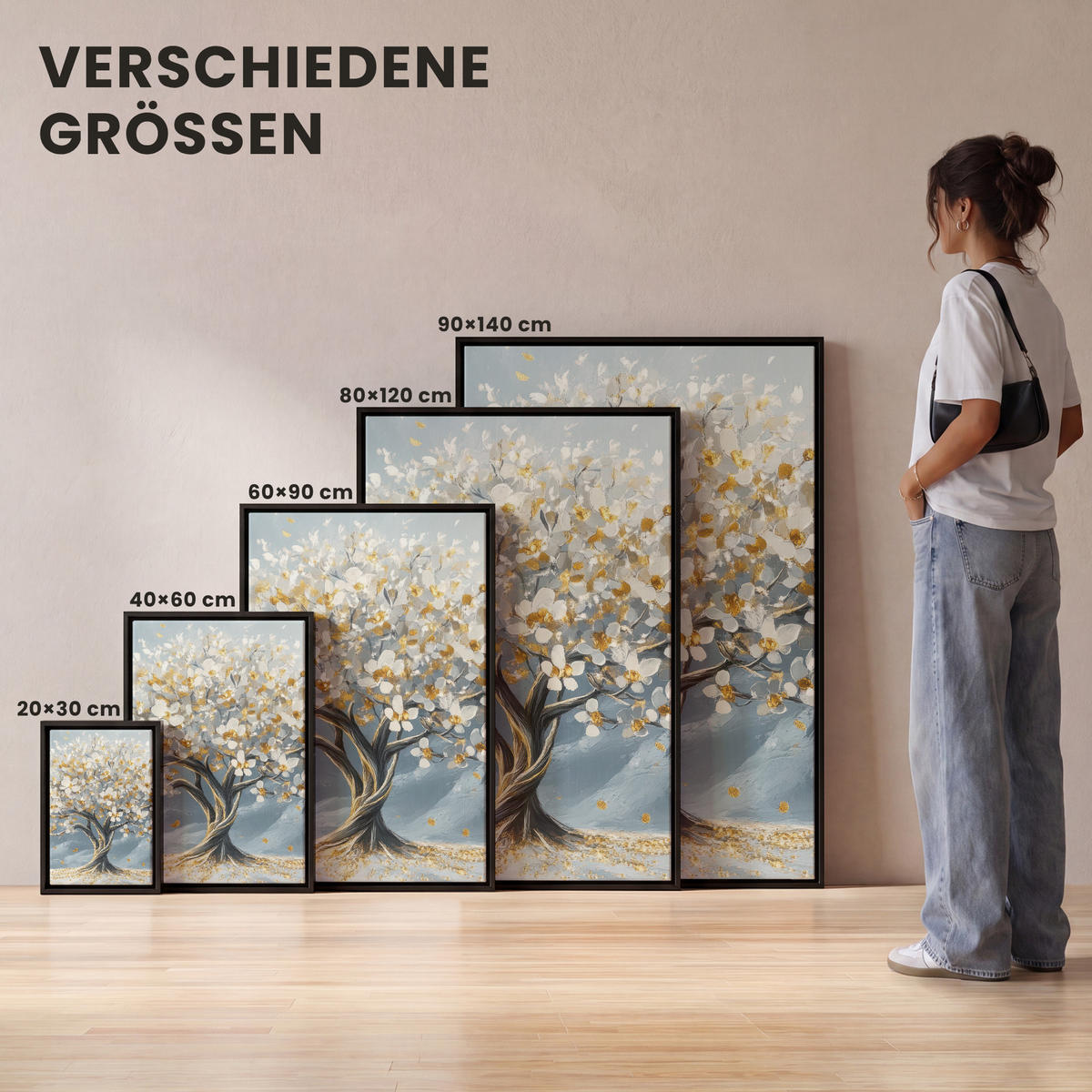 LEINWAND Bilder mit Rahmen - Baum - Winter - Baum des Lebens - Modern - Gold - 60x90 - Goldfarben, Textil (60/90cm) - MuchoWow