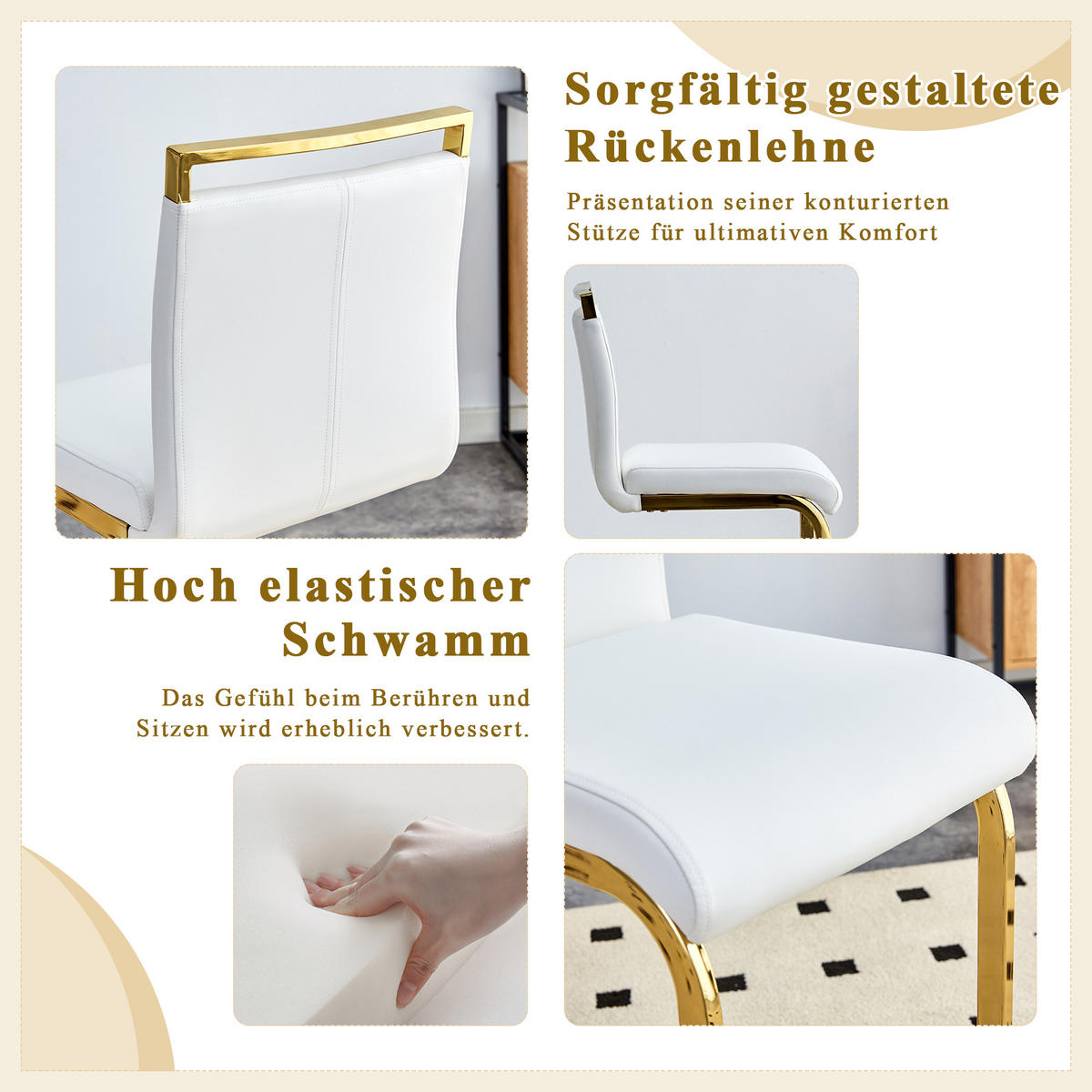 BARHOCKER 2er-Set Weiß mit PU-Leder und goldfarbenen Metallbeinen - Weiß, Metall (39/96.5/46.5cm) - PANGIVO