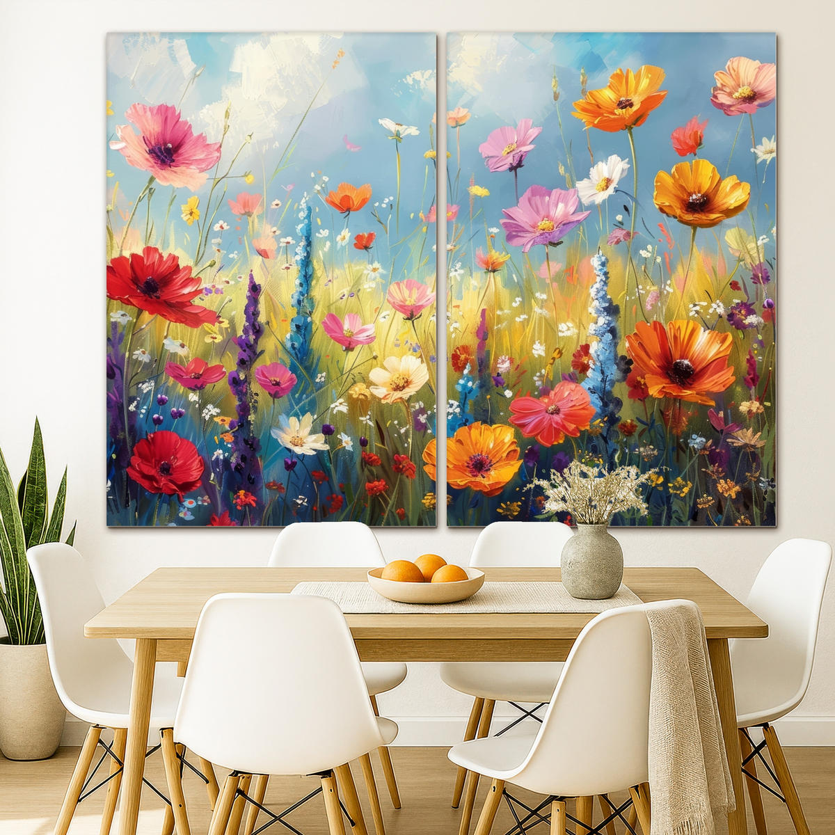 LEINWANDBILD 2er Set Blumen - Frühling - Farbenfroh - Sommerlich 240x180 cm - Orange, Textil (240/180cm) - MuchoWow