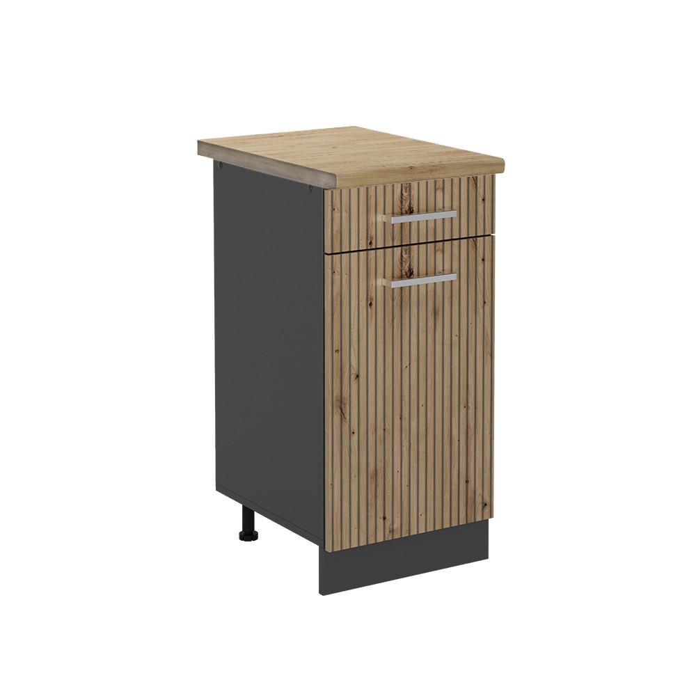 KÜCHENUNTERSCHRANK R-Line Artisan-Eiche 40 cm, AP Eiche - Anthrazit/Eiche Artisan, Holzwerkstoff (40/81.6/60cm) - Vicco