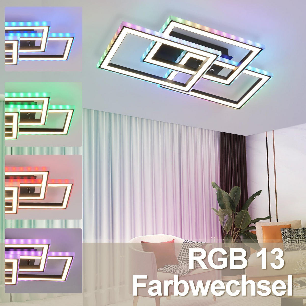 LED-DECKENLEUCHTE Lieselotte 54/34/9 cm - Schwarz, Metall (54/34/9cm) - Nettlife