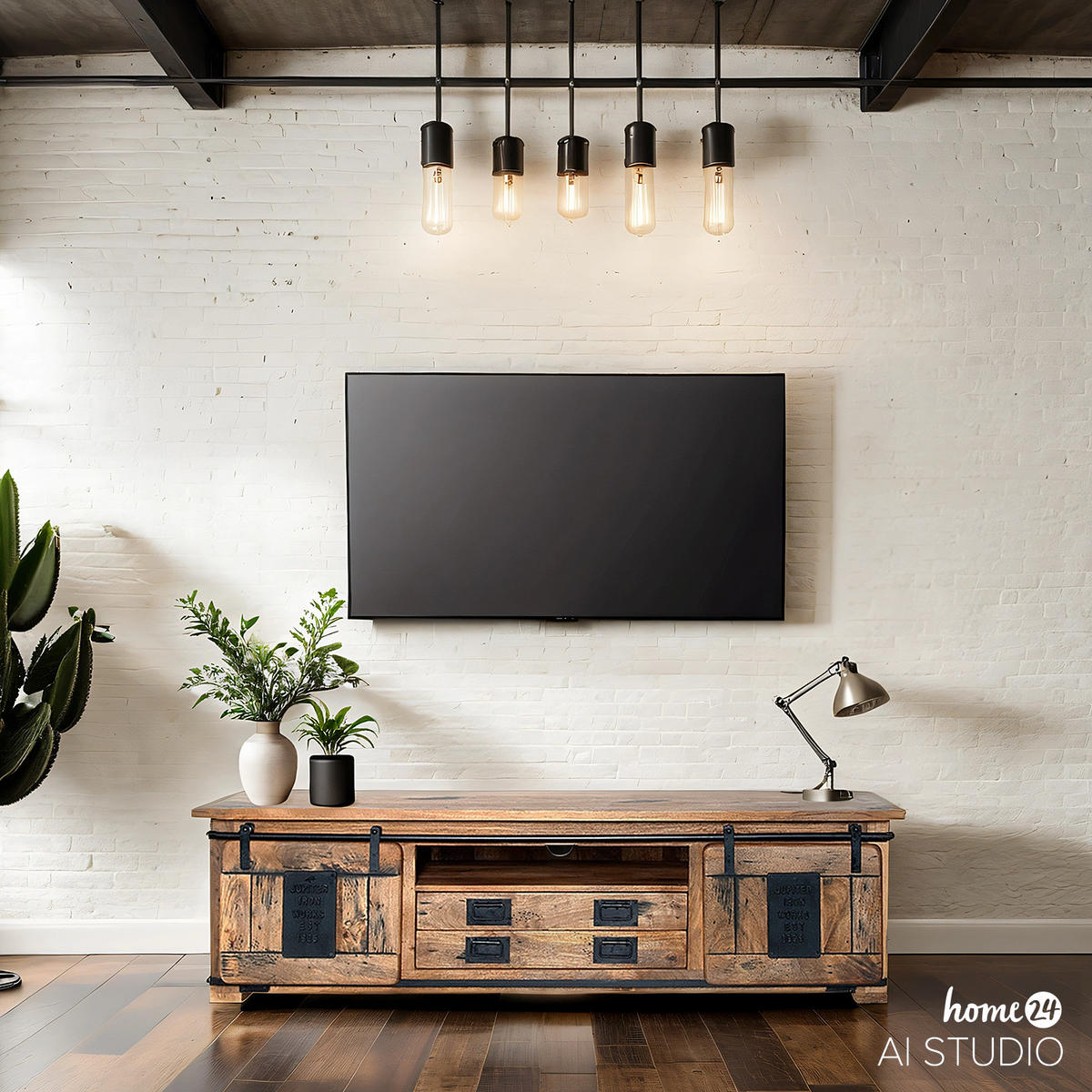 TV-LOWBOARD - Mango massiv / Eisen - Mango / Schwarz - Braun, Holz/Metall (180/50/55cm) - home24