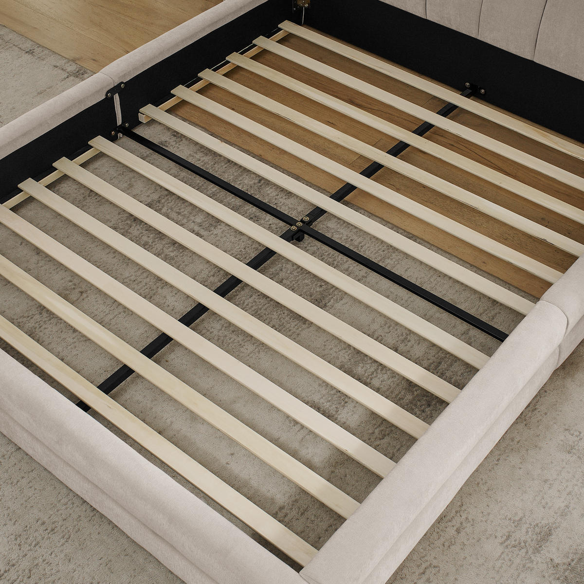 POLSTERBETT 140/200 cm DE-03776, mit Chenillestoff und Rückenlehne, in Beige - Beige, Holz (140/200cm) - ComfortXL