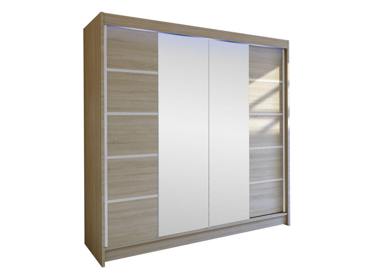 SCHWEBETÜRENSCHRANK Talin V, mit RGB LED Beleuchtung - Silberfarben/Sonoma Eiche, Holzwerkstoff/Metall (180/215/58cm) - MIRJAN24