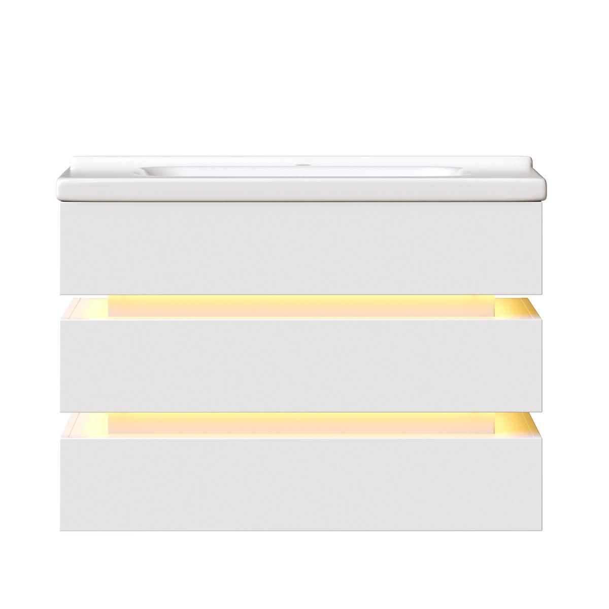 BADEZIMMERSCHRANK Wandmontiert LED Keramik Waschbecken Weiß - Weiß, Holzwerkstoff (81/57/47.5cm) - FLIEKS