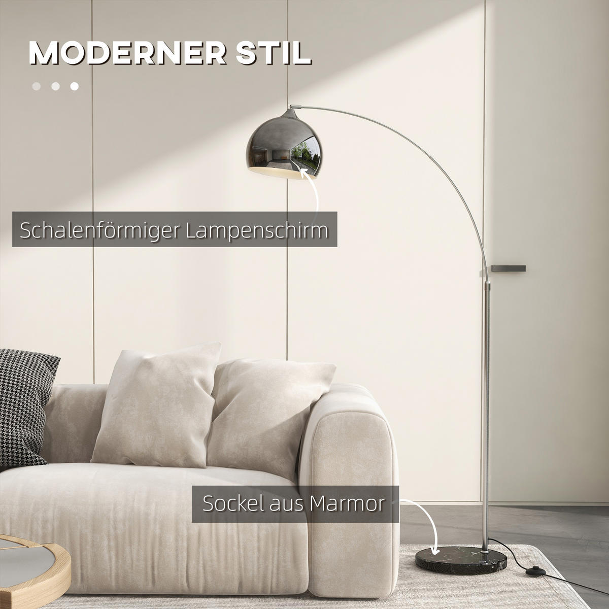 STEHLAMPE höhenverstellbar, schwenkbar Stehleuchte exkl. Leuchtmittel - Silberfarben, Metall (115/30/180cm) - HOMCOM