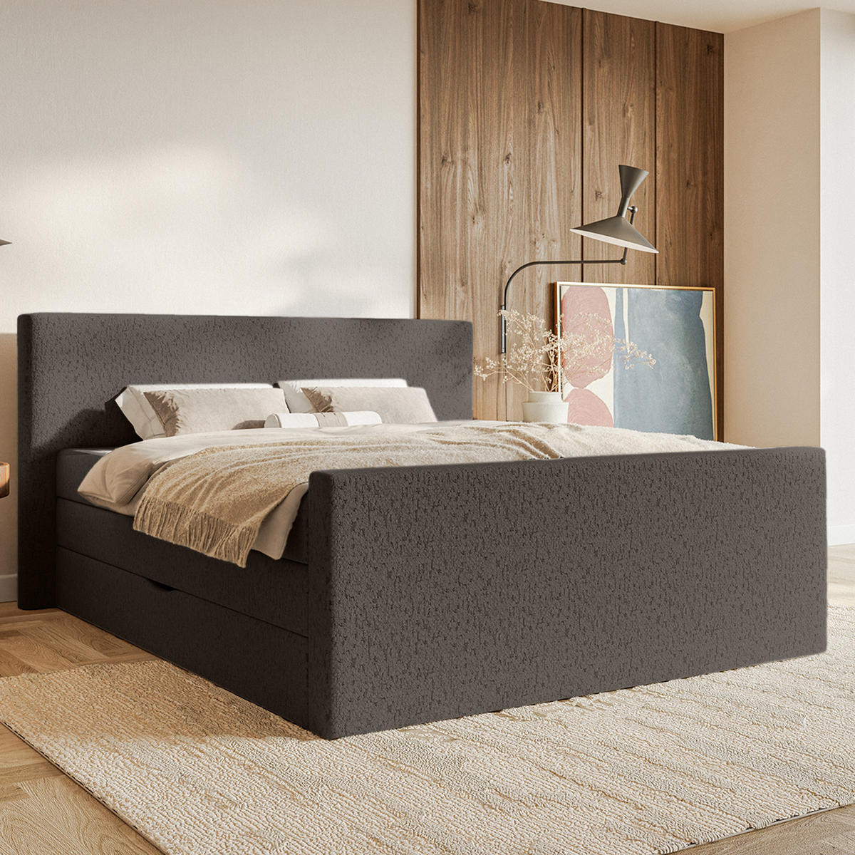 BOXSPRINGBETT Velipoja Premium 140x200 cm, Braun - Braun, Textil (140/200cm) - Fedve