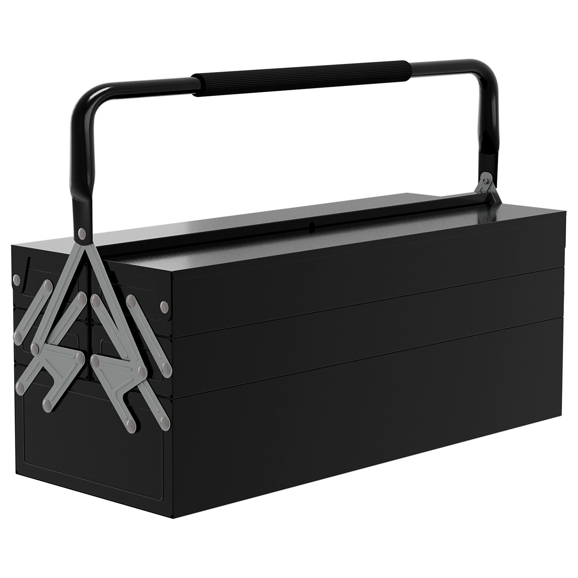WERKZEUGKOFFER 5 Fächer aufklappbar, Schwarz 56 x 20 x 41 cm - Schwarz, Metall (56/41/20cm) - DURHAND