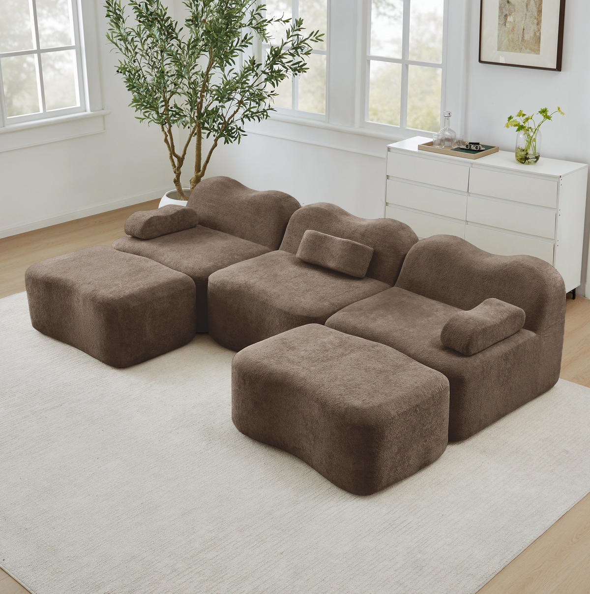 WOHNLANDSCHAFT 288/167/70 cm in Braun aus Samt, modular und rahmenlos - Braun, Textil (167/70/288cm) - Flora Grace