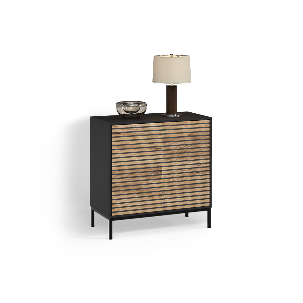 KOMMODE Aterno Goldkraft Eiche/Anthrazit mit 2 Türen - Honigeiche/Anthrazit, Holzwerkstoff (80/81.2/40cm) - Livinity®