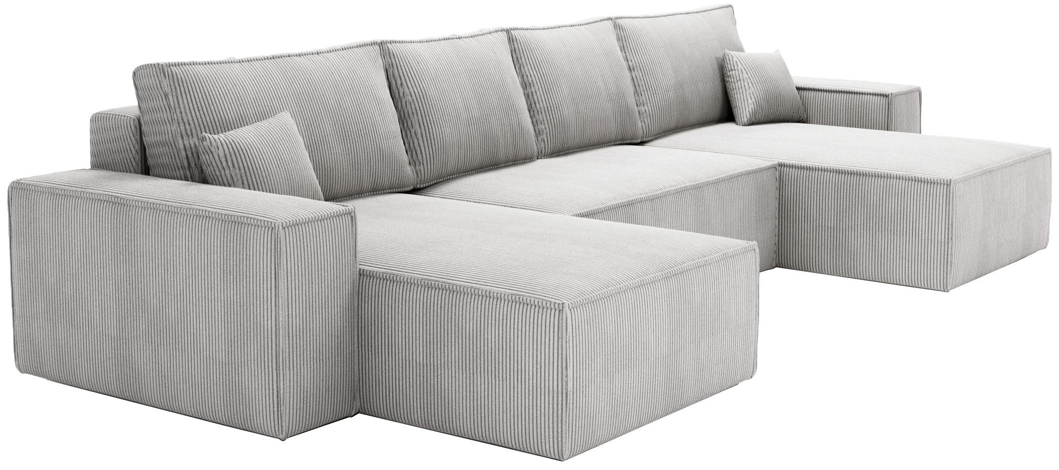 ECKSOFA U 380 cm Bergamo mit Schlaffunktion, Cordstoff, Hellgrau - Hellgrau, Holz (377/189cm) - Emporius