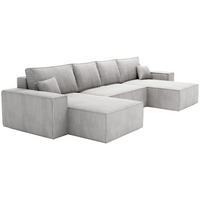 ECKSOFA U 380 cm Bergamo mit Schlaffunktion, Cordstoff, Hellgrau - Hellgrau, Holz (377/189cm) - Emporius