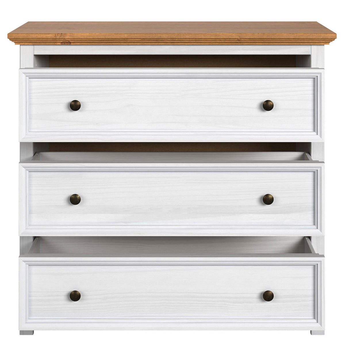 MASSIVE KOMMODE mit Schubladen - Kiefer - Braun/Weiß, Holz/Metall (96/89/42cm) - home24