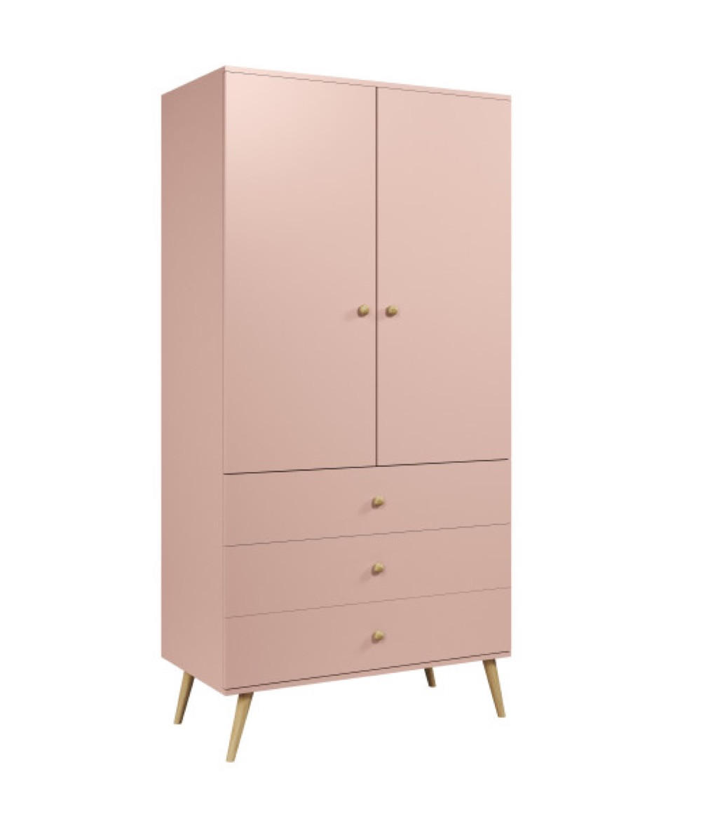 SCHRANK Rosa Boho Stil Mit Schubladen Und Kleiderstange - Rosa, Holzwerkstoff (100/202/52cm) - Sepro Meble