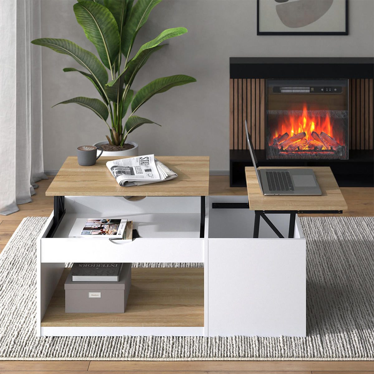 COUCHTISCH Avela Weiß/Sonoma 55 x 110 cm - Weiß, Holzwerkstoff (110/55/54cm) - Vicco