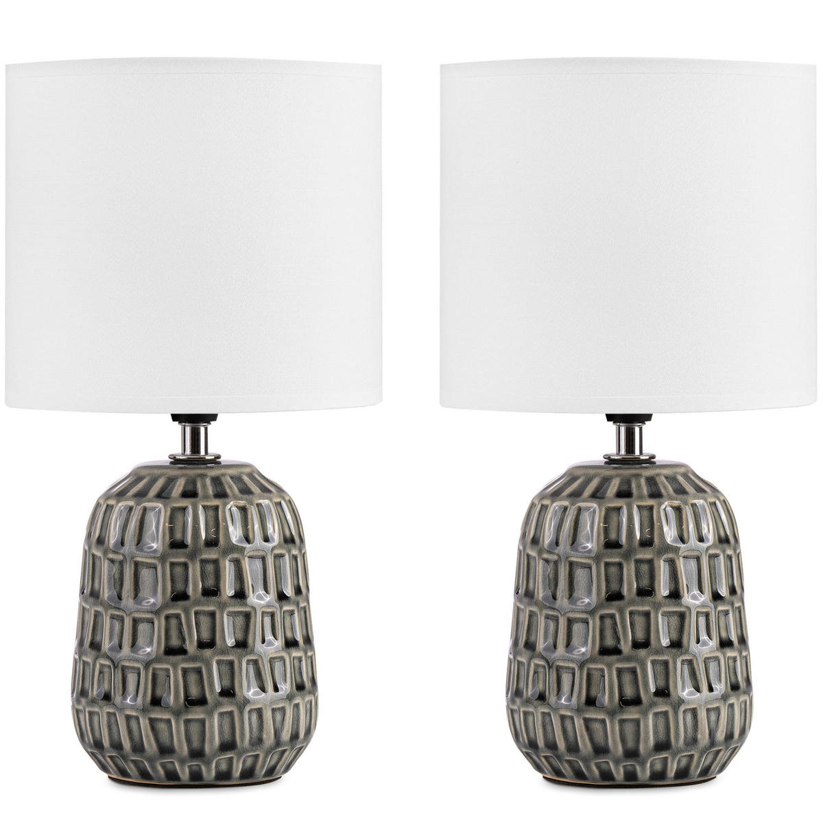 TISCHLAMPE STANDI 2-er Set, Grau - Grau, Keramik/Textil (17/17/32cm) - KONSIMO®