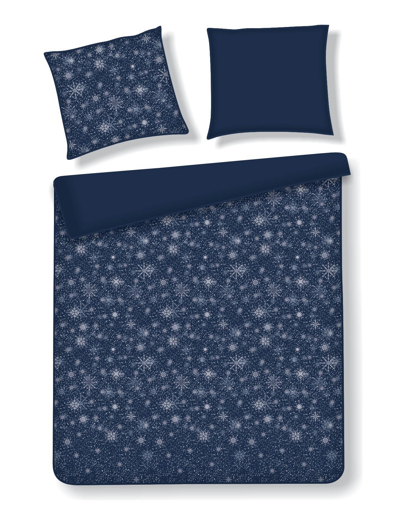 BETTWÄSCHE Satin SNOWF, 160x200 cm, Dunkel Blau, Winter Weihnachten Bettbezug, Weihnachtsdeko, Christmas, Weihnachtsmotiv - Dunkelblau, Textil (160/200cm) - home&you