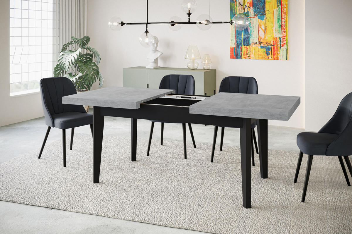 ESSZIMMERTISCH SKANDI, ausziehbarer Tisch: 200-300X100X78 cm, Farbe: ATELIER, mit Holzbeinen in Farbe Schwarz - Schwarz/Grau, Holzwerkstoff (200/100/78cm) - Alpi-Möbel