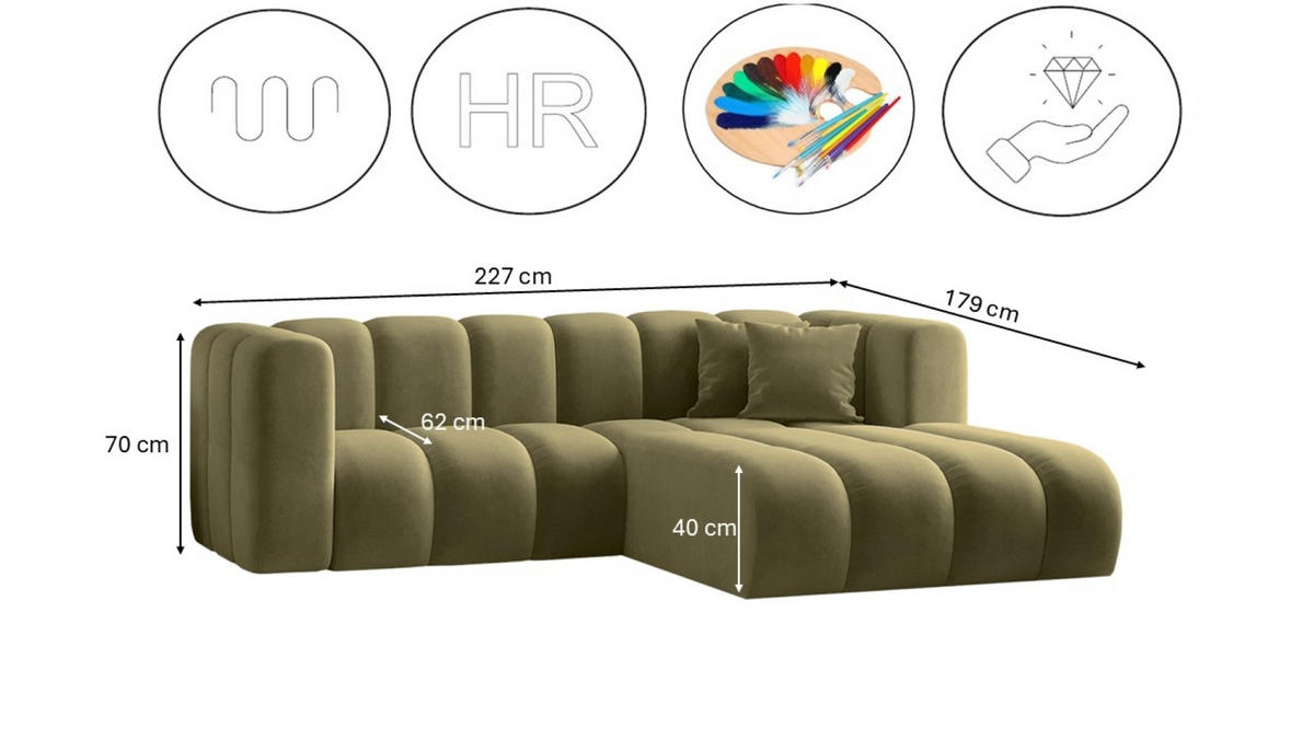 ECKSOFA, L-from, Sofa Grand modular stoff Salvador Olive Rechts - Olivgrün, Holz (227/179cm) - Kaiser Möbel