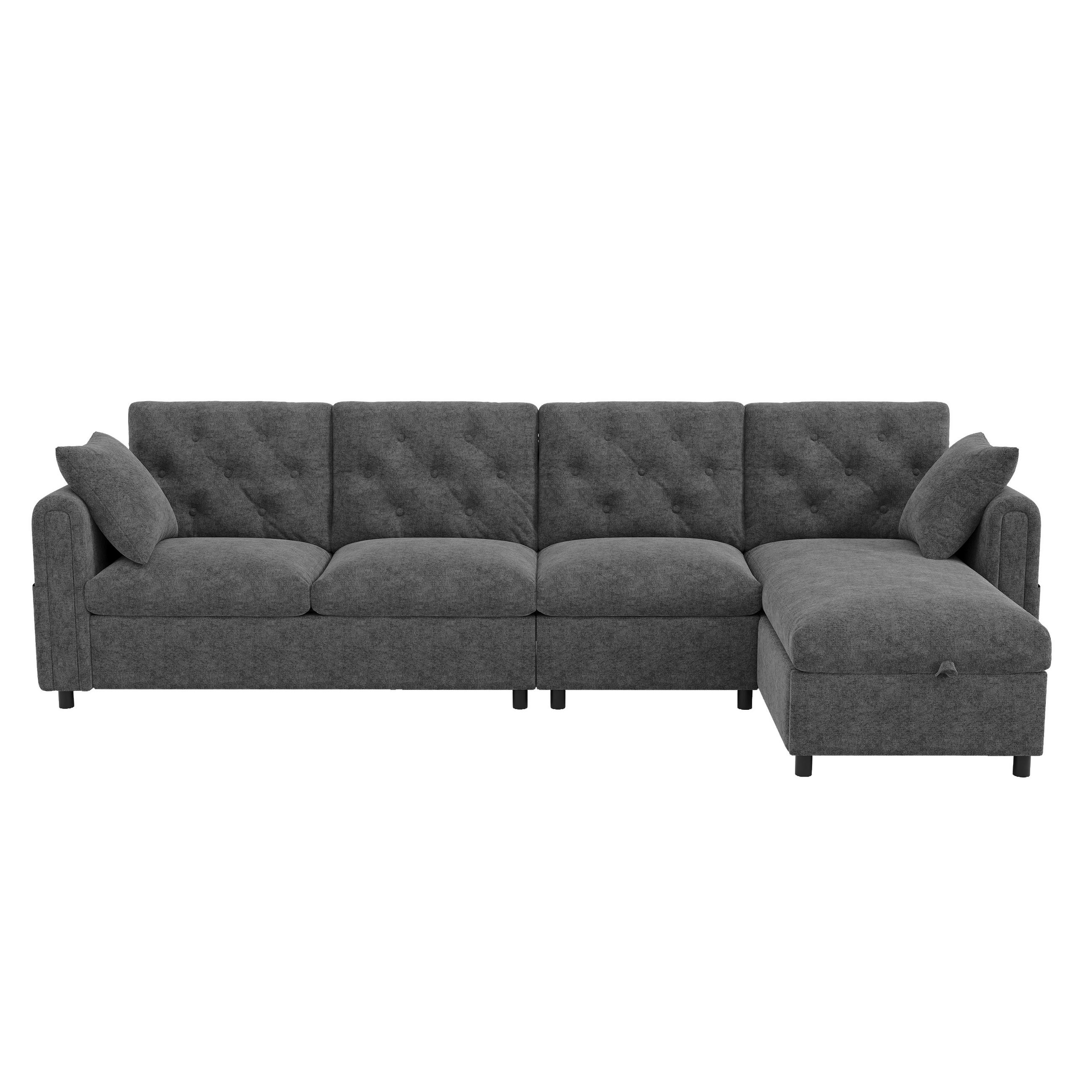 ECKSOFA 281/132/86 cm Grau mit 2 Stauraum und Magazintaschen - Grau, Textil (281/132cm) - Oxeza