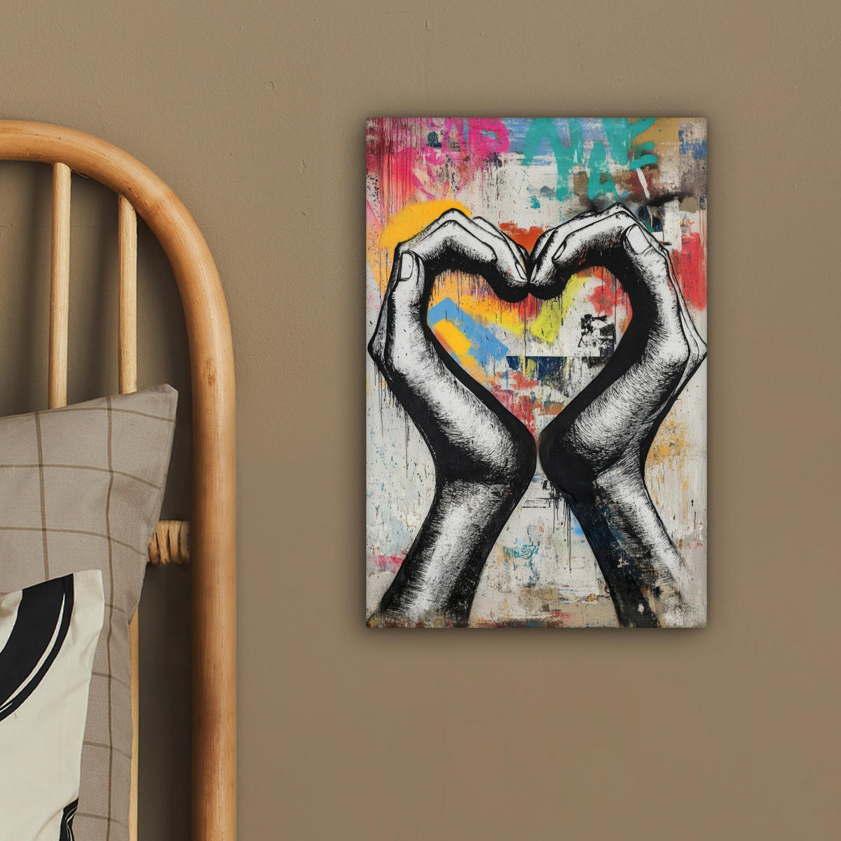 LEINWANDBILD - Hände - Herz - Straßenkunst - Graffiti - 20x30 - Bilder - Multicolor, Textil (20/30cm) - MuchoWow