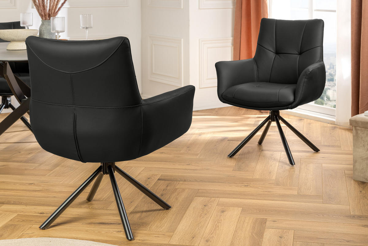 STUHL SIGNATUR Echtleder Schwarz 85 cm - Schwarz, Leder/Metall (64/85/65cm) - riess-ambiente